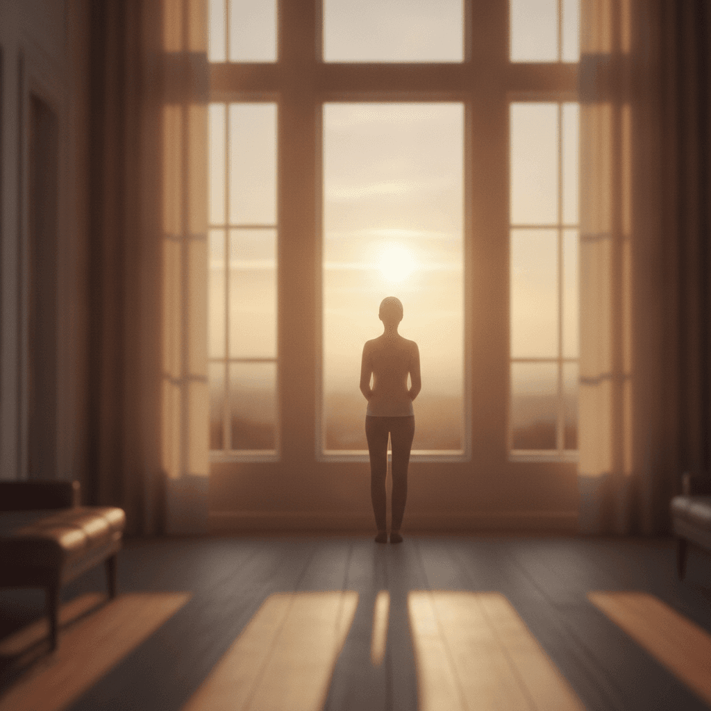 A person at a window at sunrise, looking toward a new horizon