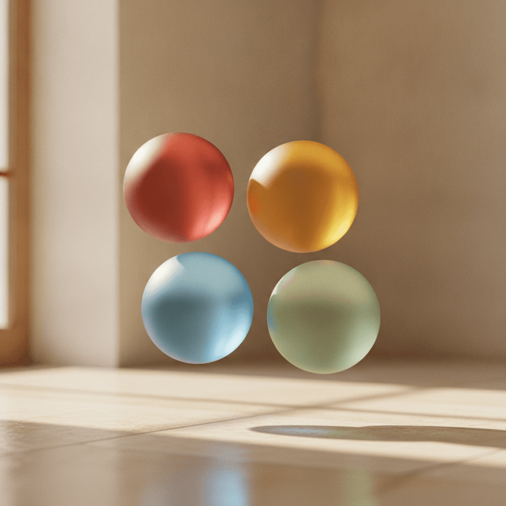 Four glass spheres in four colors — the four personality types